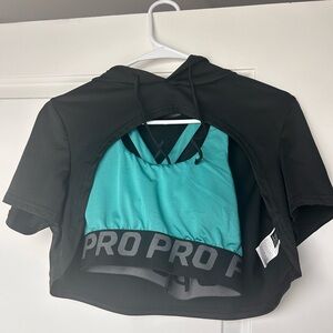 Black and Teal Athletic Hoodie, Bra and Short